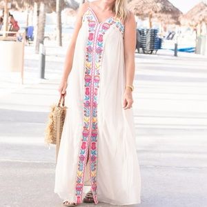 Boston Proper Beaded Floral Embroidered Maxi Dress Boho size XS NEW